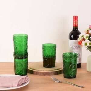 Highball Glasses Set of 4-12 OZ Green Drinking Glasses,